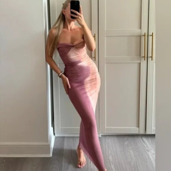 NWT SHADES OF PINK PRINTED TULLE DRESS - Picture 10 of 13